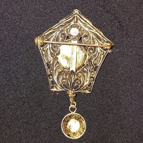 Vintage 40"s brass and glass face cuckoo clock Brooch pin Czech Slovakic - Picture 5 of 10